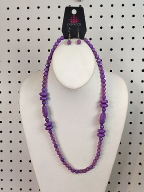 paparazzi Purple Beaded Necklace and Earrings Set